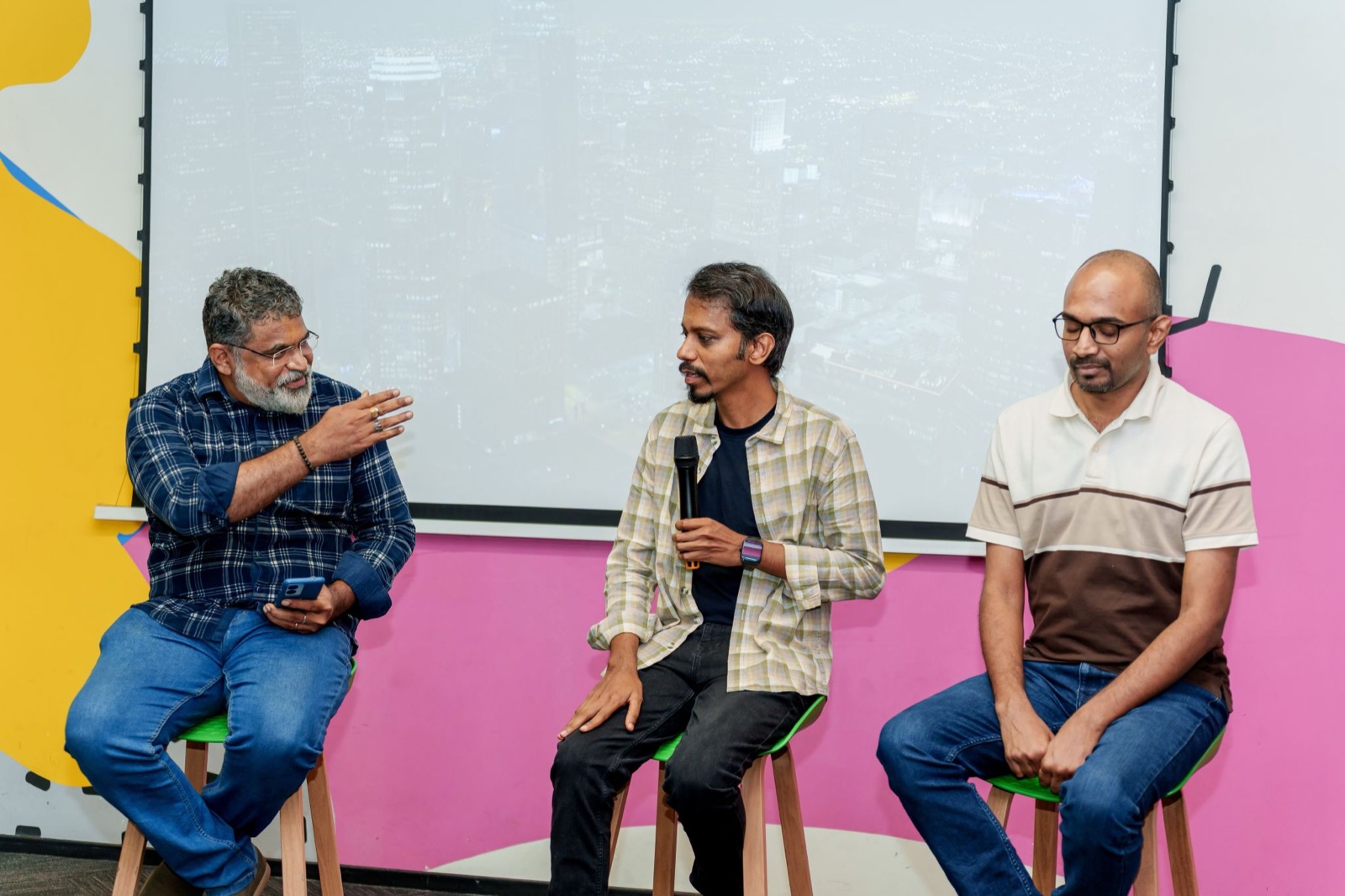Umanath V moderating the Brand Conference panel with Raja T M and Ramesh Natarajan