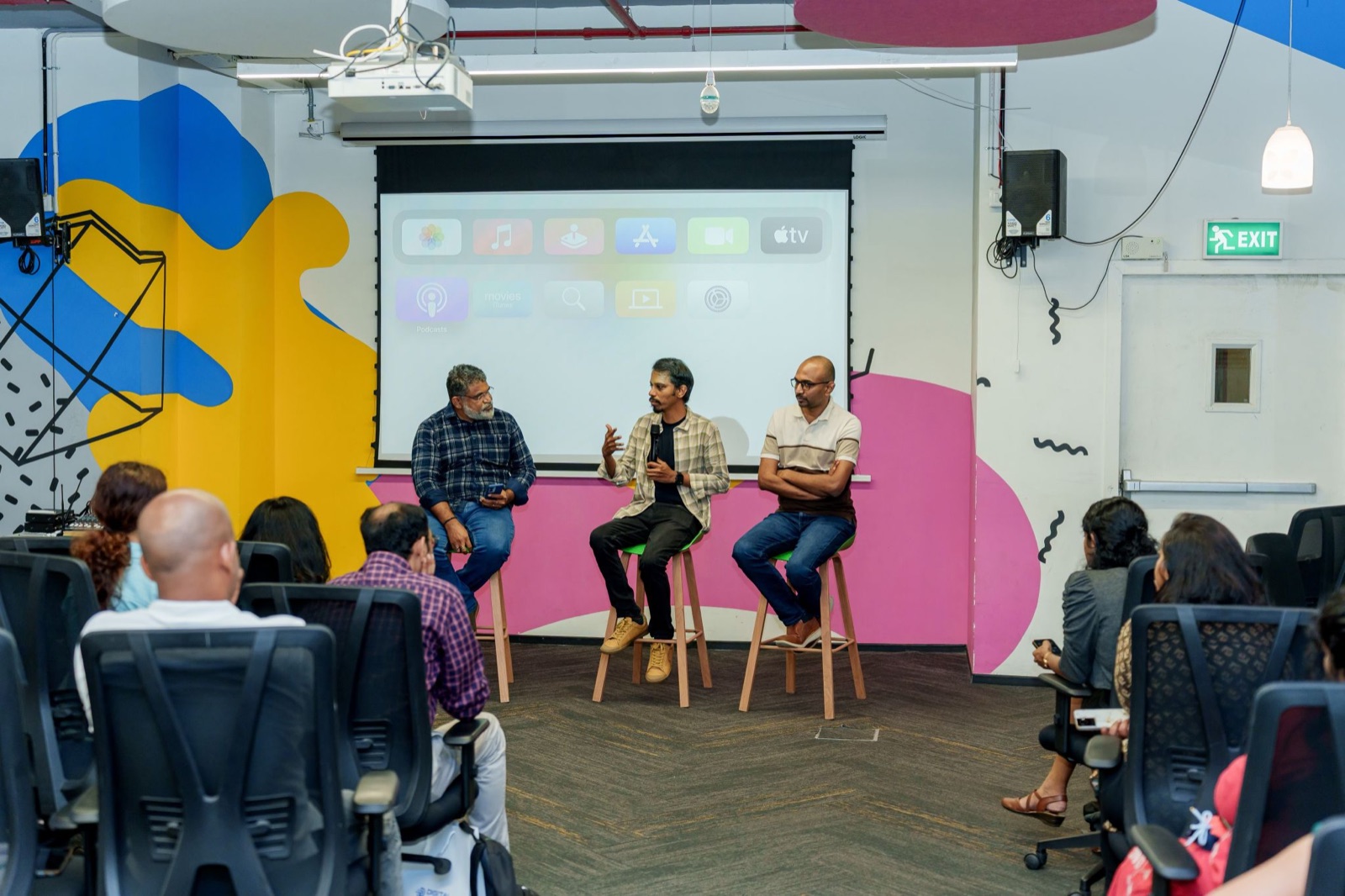 Brand Conference panel with Umanath V, Raja T M and Ramesh Natarajan in front of the audience